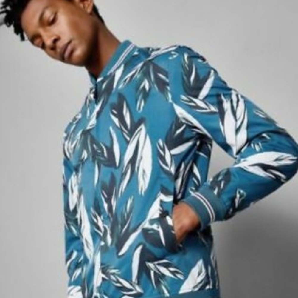 Ted Baker-Lg-Teal, Leaf Print, Bomber Jacket. Brand New - Never Worn